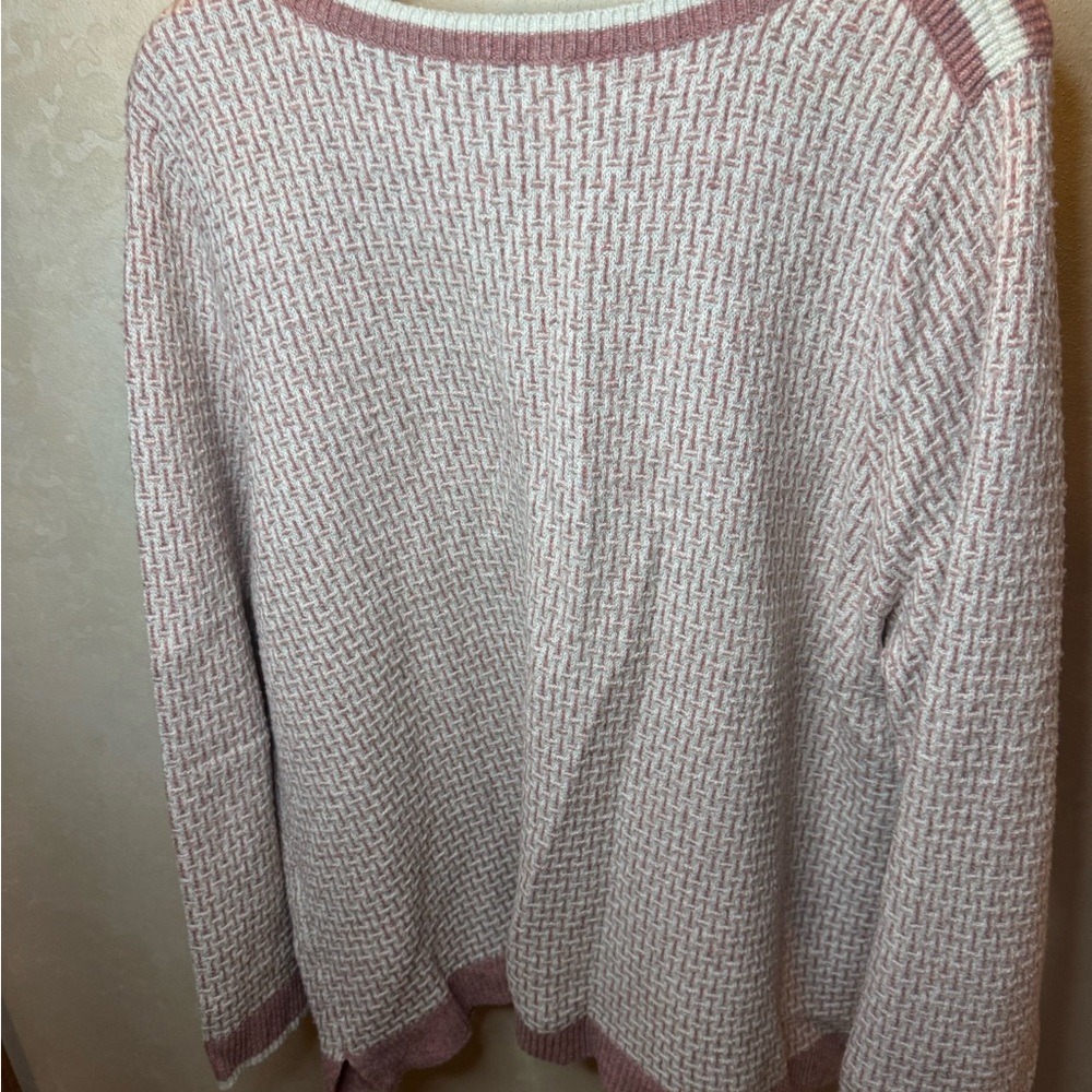 CJ Banks Pink and Cream Crew Neck Sweater - Picture 3 of 5